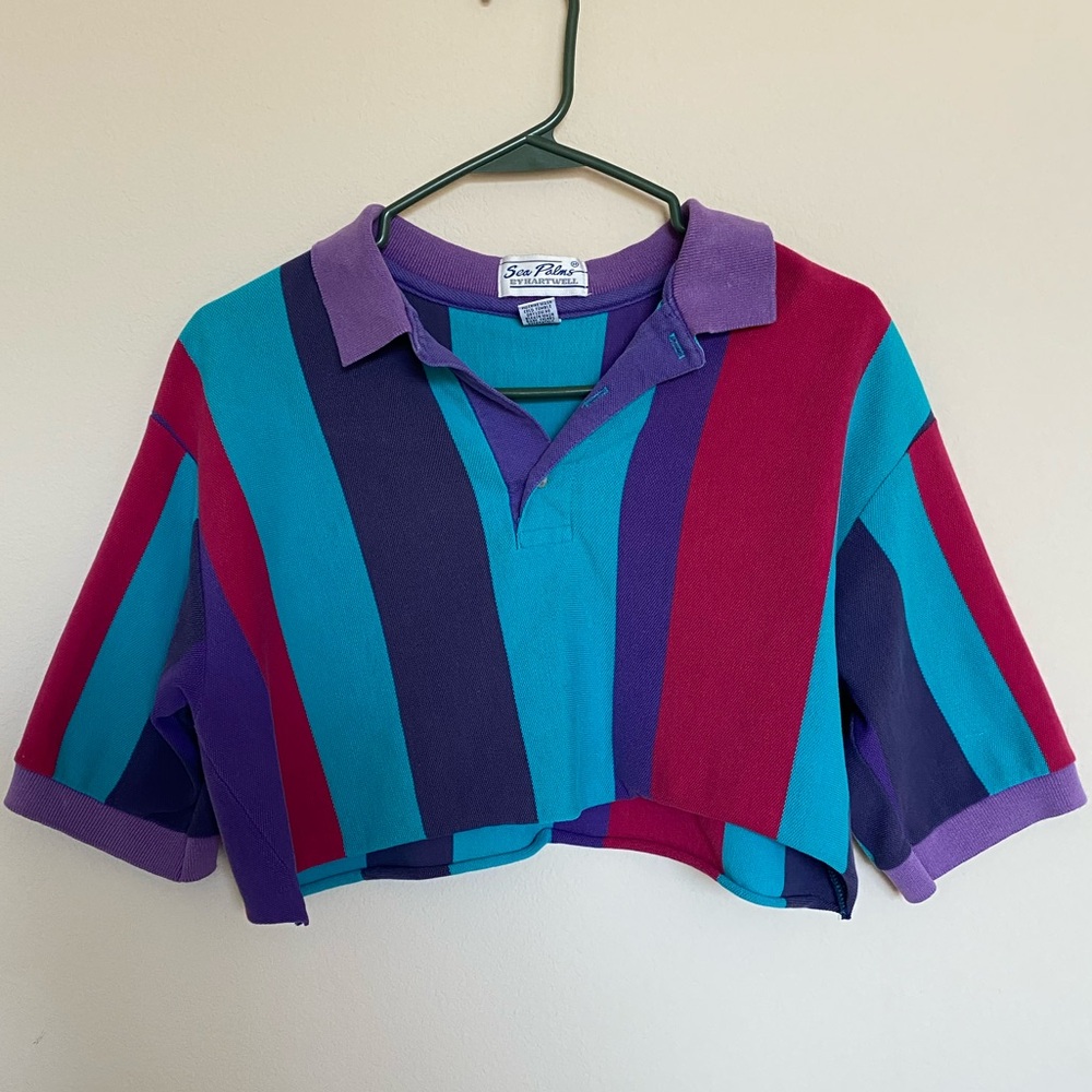 Colorful Striped Cropped Polo Shirt